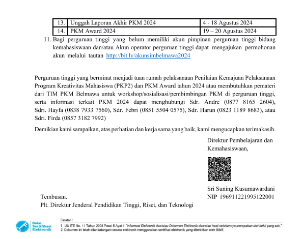 Surat Tawaran PKM 2024