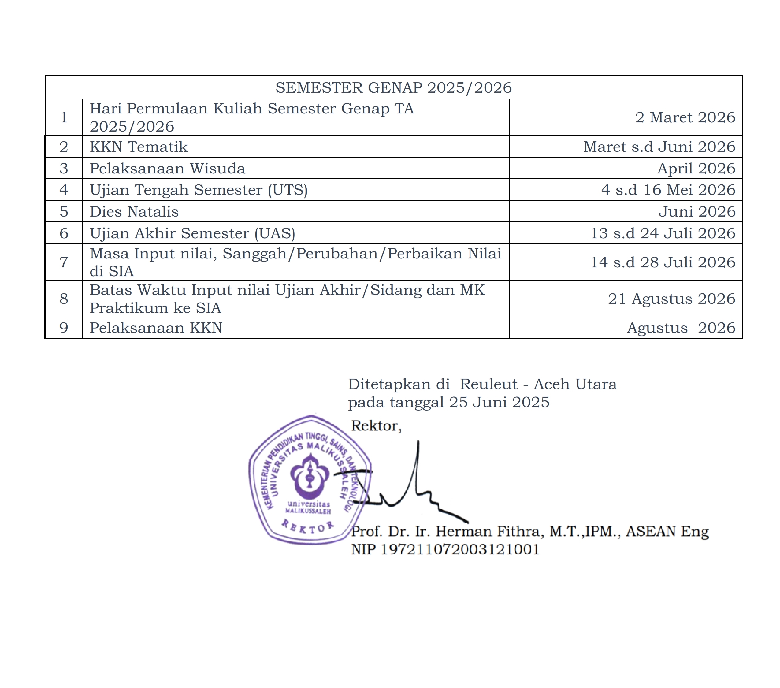 kalender akademik 2025 2026 2
